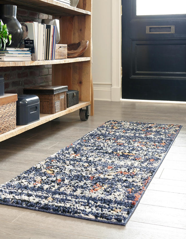 Navy Blue 2' 2 x 6' 1 Morocco Runner Area Rug 100% Polyester Traditional Classic Carpet for Moroccan Inspired Interior Design Home Decor for Sale at Rug Engine
