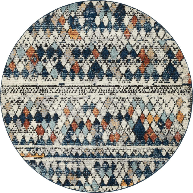 Multicolor 7' x 7' Morocco Round Area Rug 100% Polyester Traditional Classic Carpet for Moroccan Inspired Interior Design Home Decor for Sale at Rug Engine