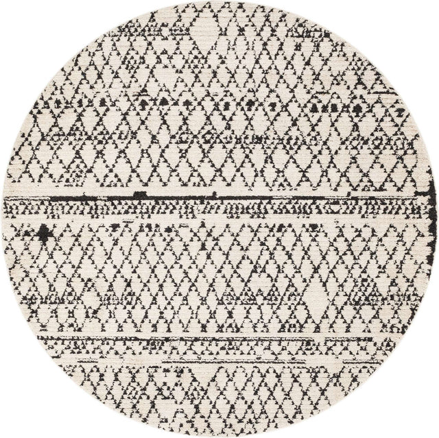 Ivory 7' x 7' Morocco Round Area Rug 100% Polyester Traditional Classic Carpet for Moroccan Inspired Interior Design Home Decor for Sale at Rug Engine