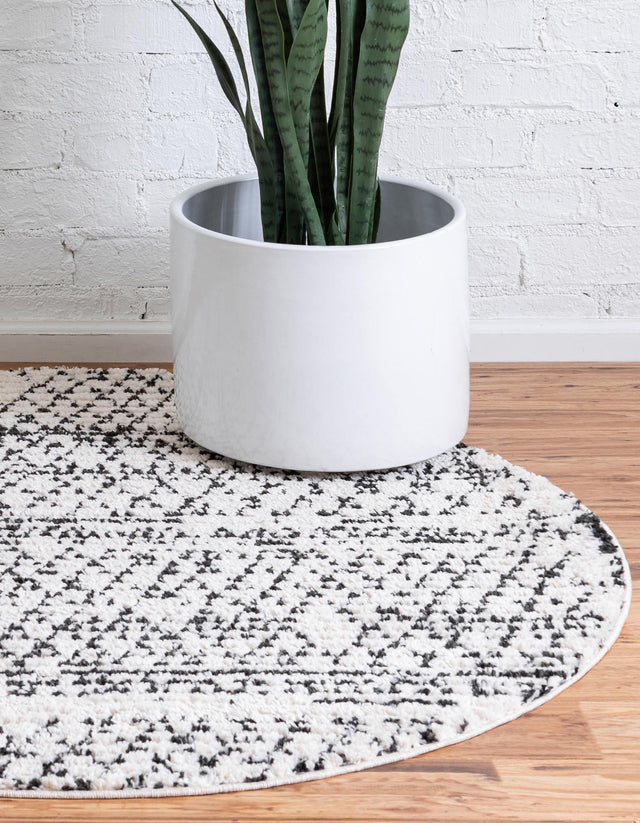Ivory 4' 1 x 4' 1 Morocco Round Area Rug 100% Polyester Traditional Classic Carpet for Moroccan Inspired Interior Design Home Decor for Sale at Rug Engine