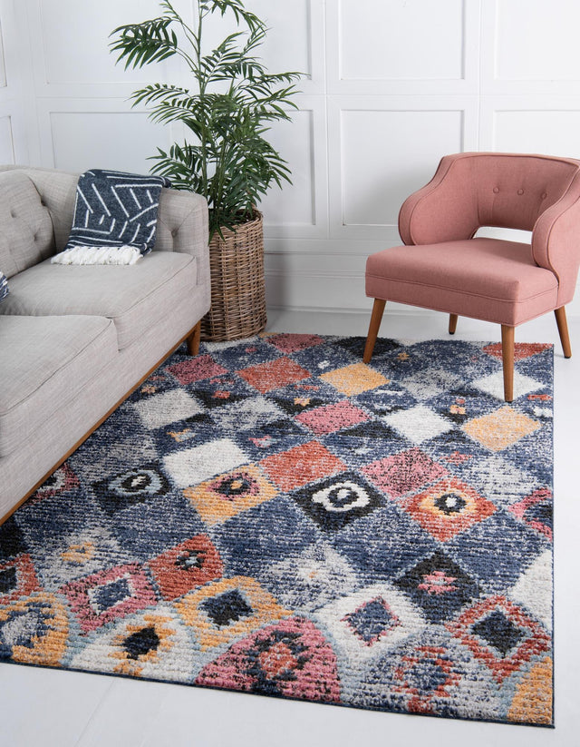 Blue 5' 1 x 8' Morocco Rectangle Area Rug 100% Polyester Traditional Classic Carpet for Moroccan Inspired Interior Design Home Decor for Sale at Rug Engine