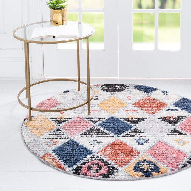 Multicolor 4' 1 x 4' 1 Morocco Round Area Rug 100% Polyester Traditional Classic Carpet for Moroccan Inspired Interior Design Home Decor for Sale at Rug Engine
