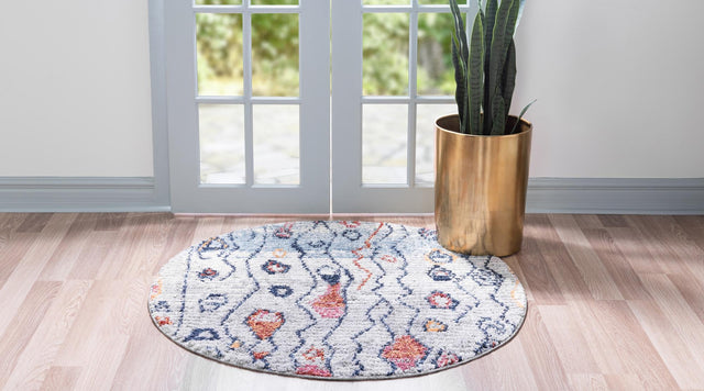 Multicolor 4' 1 x 4' 1 Morocco Round Area Rug 100% Polyester Traditional Classic Carpet for Moroccan Inspired Interior Design Home Decor for Sale at Rug Engine