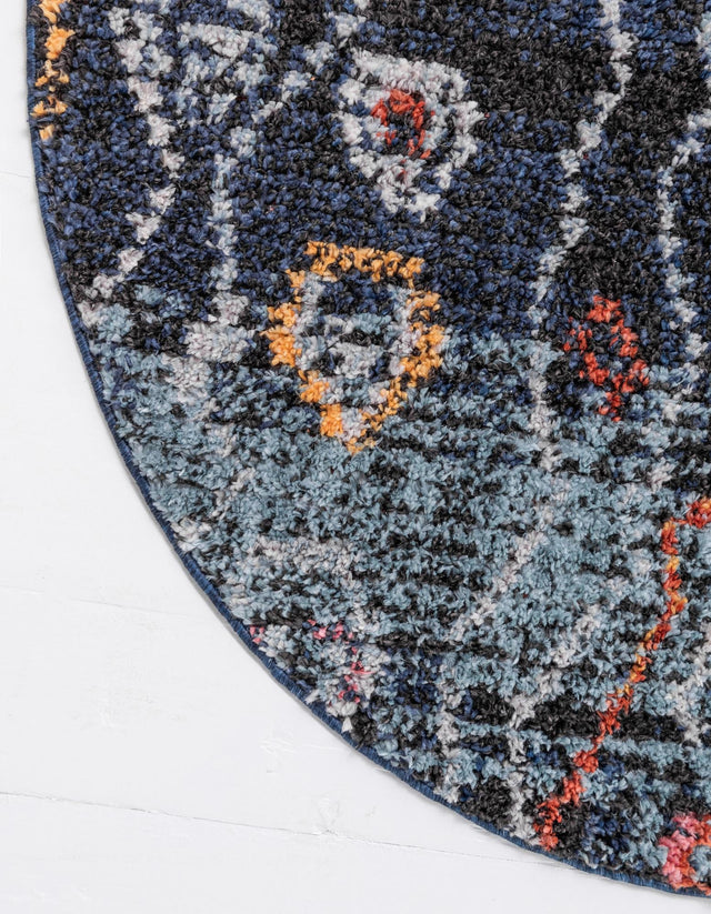 Navy Blue 7' x 7' Morocco Round Area Rug 100% Polyester Traditional Classic Carpet for Moroccan Inspired Interior Design Home Decor for Sale at Rug Engine