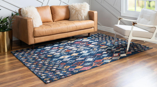 Navy Blue 4' 1 x 6' 1 Morocco Rectangle Area Rug 100% Polyester Traditional Classic Carpet for Moroccan Inspired Interior Design Home Decor for Sale at Rug Engine