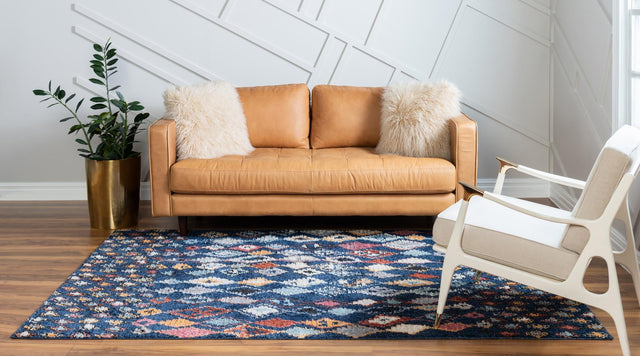 Navy Blue 5' 1 x 8' Morocco Rectangle Area Rug 100% Polyester Traditional Classic Carpet for Moroccan Inspired Interior Design Home Decor for Sale at Rug Engine
