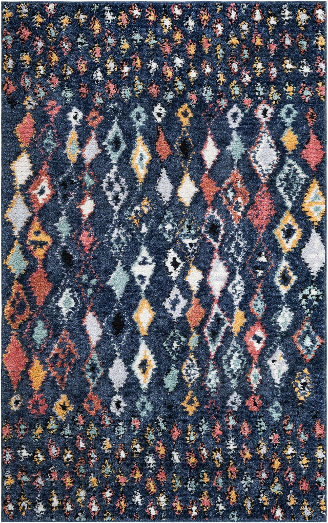 Navy Blue 5' 1 x 8' Morocco Rectangle Area Rug 100% Polyester Traditional Classic Carpet for Moroccan Inspired Interior Design Home Decor for Sale at Rug Engine