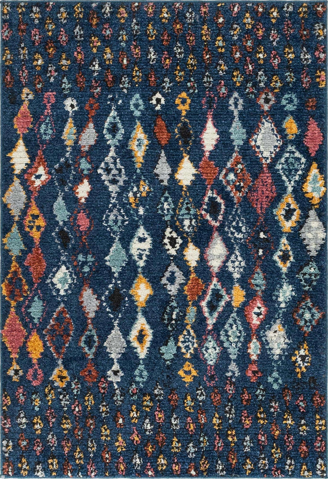 Navy Blue 4' 1 x 6' 1 Morocco Rectangle Area Rug 100% Polyester Traditional Classic Carpet for Moroccan Inspired Interior Design Home Decor for Sale at Rug Engine