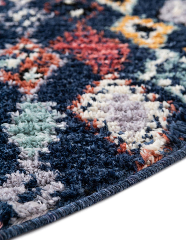 Navy Blue 7' x 7' Morocco Round Area Rug 100% Polyester Traditional Classic Carpet for Moroccan Inspired Interior Design Home Decor for Sale at Rug Engine