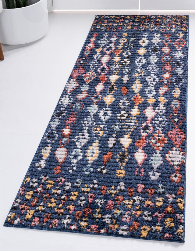 Navy Blue 2' 2 x 6' 1 Morocco Runner Area Rug 100% Polyester Traditional Classic Carpet for Moroccan Inspired Interior Design Home Decor for Sale at Rug Engine