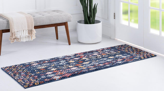 Navy Blue 2' 2 x 6' 1 Morocco Runner Area Rug 100% Polyester Traditional Classic Carpet for Moroccan Inspired Interior Design Home Decor for Sale at Rug Engine