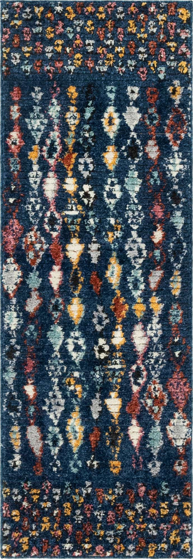 Navy Blue 2' 2 x 6' 1 Morocco Runner Area Rug 100% Polyester Traditional Classic Carpet for Moroccan Inspired Interior Design Home Decor for Sale at Rug Engine