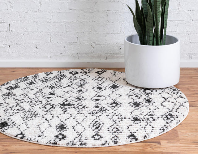 Ivory 7' x 7' Morocco Round Area Rug 100% Polyester Traditional Classic Carpet for Moroccan Inspired Interior Design Home Decor for Sale at Rug Engine