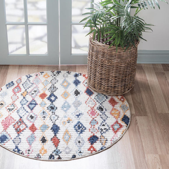 Multicolor 4' x 4' Morocco Round Area Rug 100% Polyester Traditional Classic Carpet for Moroccan Inspired Interior Design Home Decor for Sale at Rug Engine