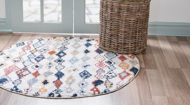 Multicolor 4' x 4' Morocco Round Area Rug 100% Polyester Traditional Classic Carpet for Moroccan Inspired Interior Design Home Decor for Sale at Rug Engine