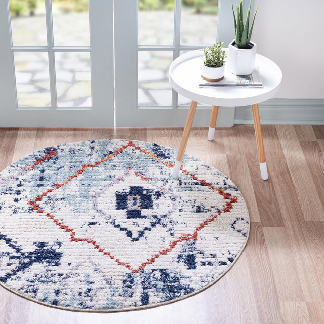 Light Blue 4' x 4' Morocco Round Area Rug 100% Polyester Traditional Classic Carpet for Moroccan Inspired Interior Design Home Decor for Sale at Rug Engine