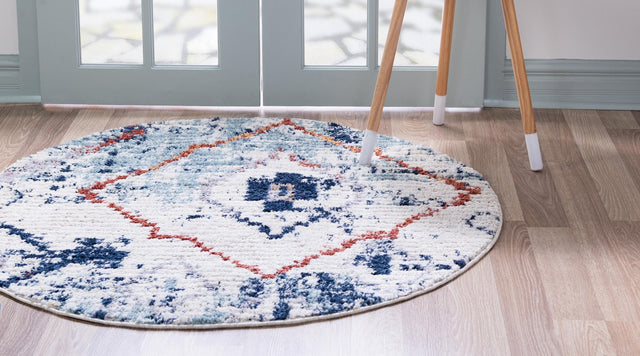 Light Blue 4' x 4' Morocco Round Area Rug 100% Polyester Traditional Classic Carpet for Moroccan Inspired Interior Design Home Decor for Sale at Rug Engine