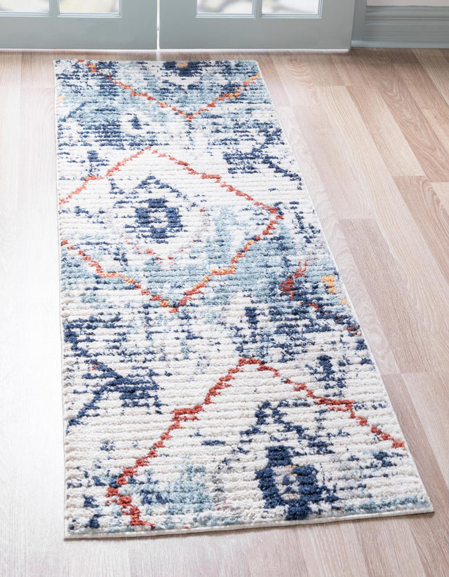 Light Blue 2' 2 x 6' 1 Morocco Runner Area Rug 100% Polyester Traditional Classic Carpet for Moroccan Inspired Interior Design Home Decor for Sale at Rug Engine