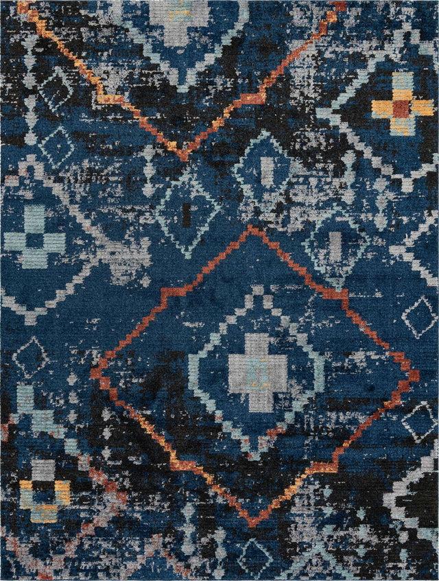 Navy Blue 9' x 12' 2 Morocco Rectangle Area Rug 100% Polyester Traditional Classic Carpet for Moroccan Inspired Interior Design Home Decor for Sale at Rug Engine