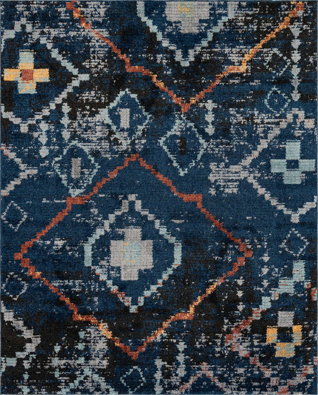 Navy Blue 8' x 10' Morocco Rectangle Area Rug 100% Polyester Traditional Classic Carpet for Moroccan Inspired Interior Design Home Decor for Sale at Rug Engine