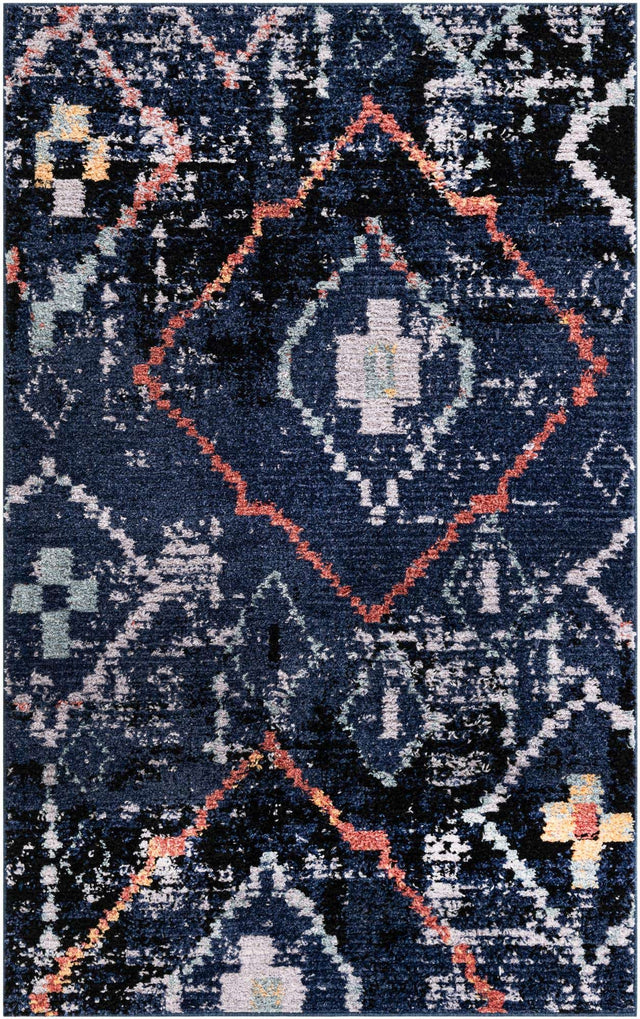 Navy Blue 5' 1 x 8' Morocco Rectangle Area Rug 100% Polyester Traditional Classic Carpet for Moroccan Inspired Interior Design Home Decor for Sale at Rug Engine
