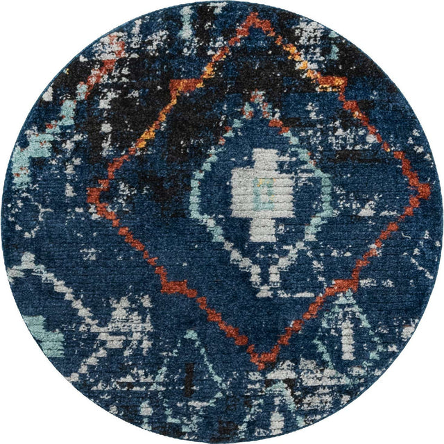 Navy Blue 4' 1 x 4' 1 Morocco Round Area Rug 100% Polyester Traditional Classic Carpet for Moroccan Inspired Interior Design Home Decor for Sale at Rug Engine