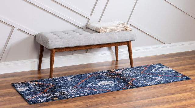 Navy Blue 2' 2 x 6' 1 Morocco Runner Area Rug 100% Polyester Traditional Classic Carpet for Moroccan Inspired Interior Design Home Decor for Sale at Rug Engine