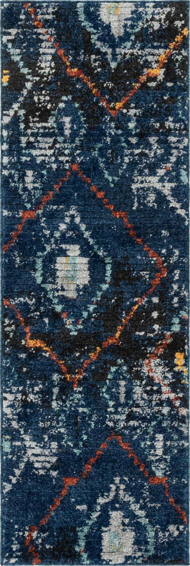 Navy Blue 2' 2 x 6' 1 Morocco Runner Area Rug 100% Polyester Traditional Classic Carpet for Moroccan Inspired Interior Design Home Decor for Sale at Rug Engine