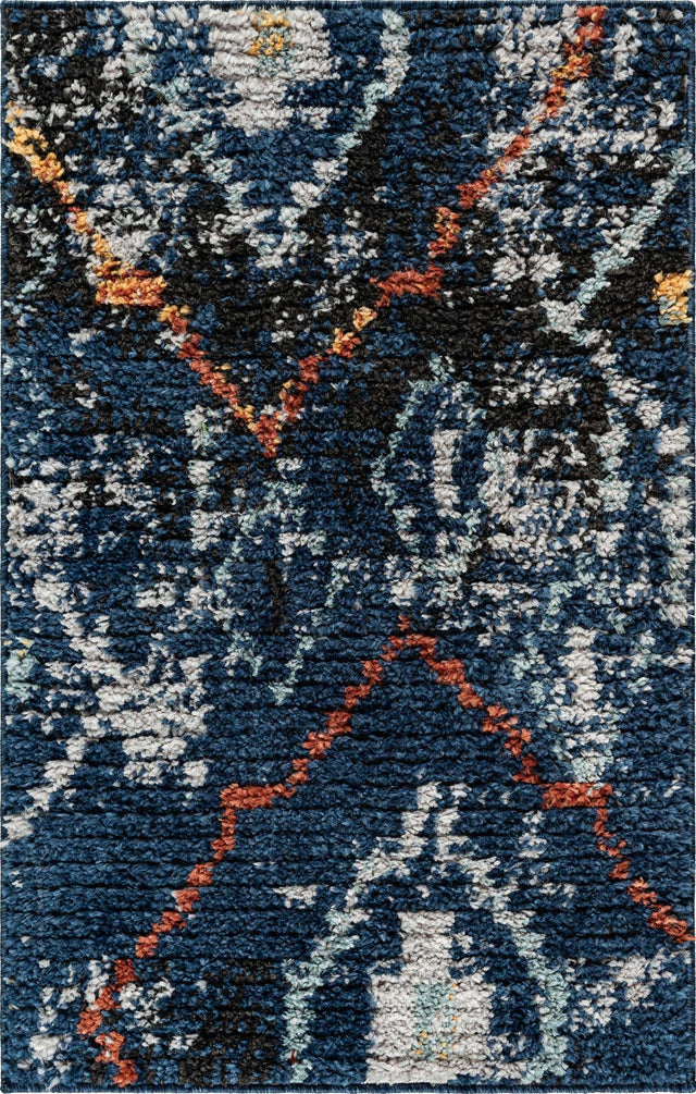 Navy Blue 2' 2 x 3' 1 Morocco Rectangle Area Rug 100% Polyester Traditional Classic Carpet for Moroccan Inspired Interior Design Home Decor for Sale at Rug Engine