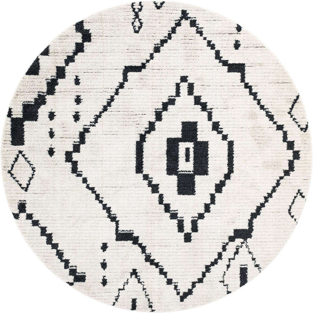 Ivory 4' 1 x 4' 1 Morocco Round Area Rug 100% Polyester Traditional Classic Carpet for Moroccan Inspired Interior Design Home Decor for Sale at Rug Engine