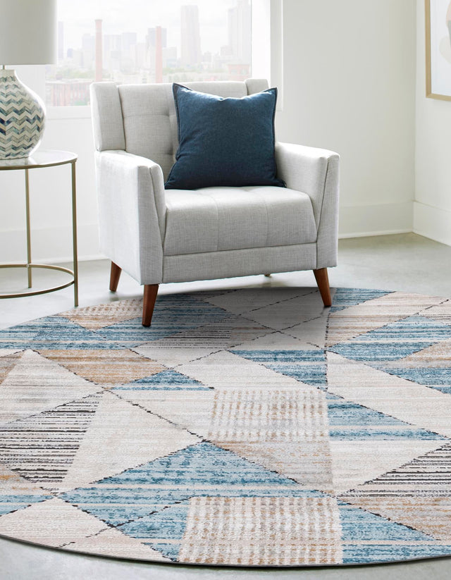 Blue 7' 1 x 7' 1 Leipzig Round Area Rug 75% Polypropylene & 25% Polyester Modern Contemporary Carpet for Kitchens, Bedroom, Living Room Home Decor for Sale at Rug Engine
