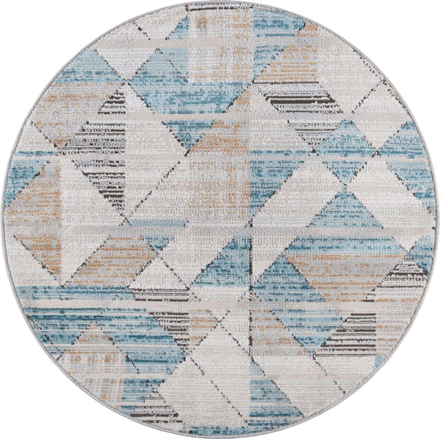 Blue 3' 3 x 3' 3 Leipzig Round Area Rug 75% Polypropylene & 25% Polyester Modern Contemporary Carpet for Kitchens, Bedroom, Living Room Home Decor for Sale at Rug Engine