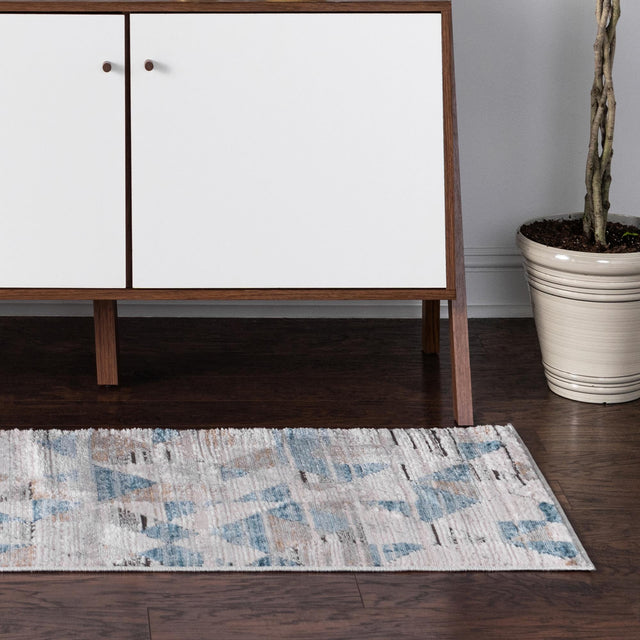 Blue 2' 7 x 10' Leipzig Runner Area Rug 75% Polypropylene & 25% Polyester Modern Contemporary Carpet for Kitchens, Bedroom, Living Room Home Decor for Sale at Rug Engine