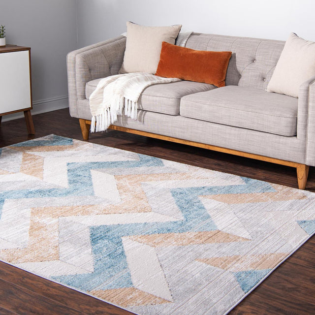 Blue 7' 1 x 10' Leipzig Rectangle Area Rug 75% Polypropylene & 25% Polyester Modern Contemporary Carpet for Kitchens, Bedroom, Living Room Home Decor for Sale at Rug Engine