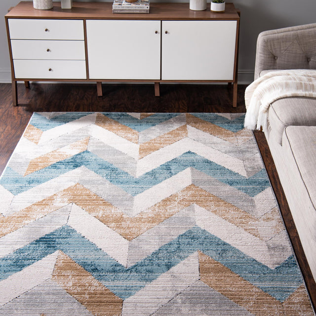 Blue 7' 1 x 10' Leipzig Rectangle Area Rug 75% Polypropylene & 25% Polyester Modern Contemporary Carpet for Kitchens, Bedroom, Living Room Home Decor for Sale at Rug Engine