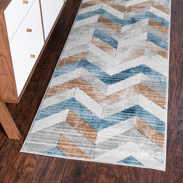 Blue 2' 2 x 6' 1 Leipzig Runner Area Rug 75% Polypropylene & 25% Polyester Modern Contemporary Carpet for Kitchens, Bedroom, Living Room Home Decor for Sale at Rug Engine