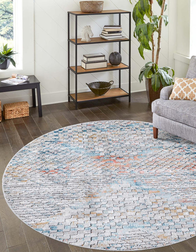 Multicolor 3' 3 x 3' 3 Leipzig Round Area Rug 75% Polypropylene & 25% Polyester Modern Contemporary Carpet for Kitchens, Bedroom, Living Room Home Decor for Sale at Rug Engine