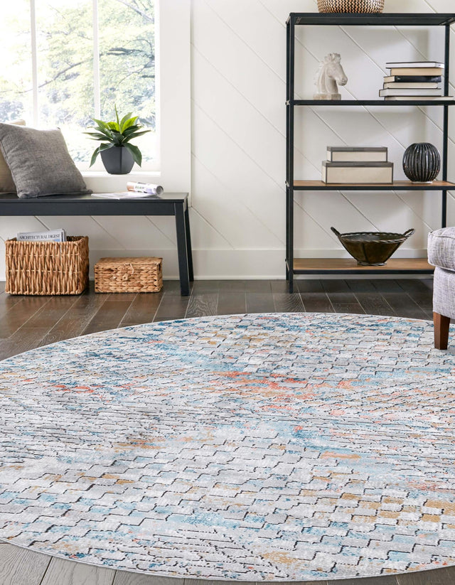 Multicolor 3' 3 x 3' 3 Leipzig Round Area Rug 75% Polypropylene & 25% Polyester Modern Contemporary Carpet for Kitchens, Bedroom, Living Room Home Decor for Sale at Rug Engine