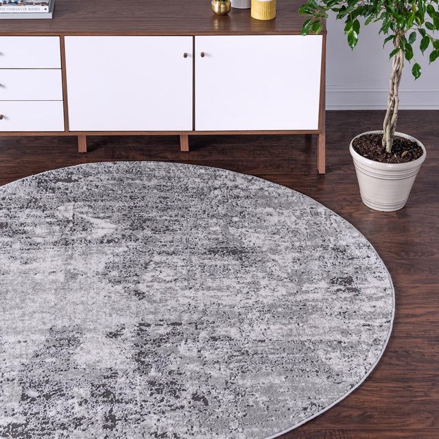 Gray 4' 1 x 4' 1 Leipzig Round Area Rug 75% Polypropylene & 25% Polyester Modern Contemporary Carpet for Kitchens, Bedroom, Living Room Home Decor for Sale at Rug Engine