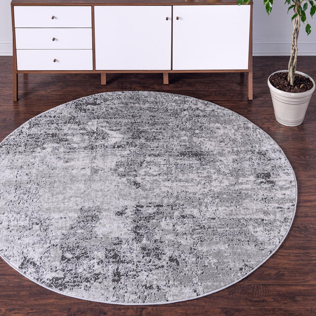 Gray 4' 1 x 4' 1 Leipzig Round Area Rug 75% Polypropylene & 25% Polyester Modern Contemporary Carpet for Kitchens, Bedroom, Living Room Home Decor for Sale at Rug Engine