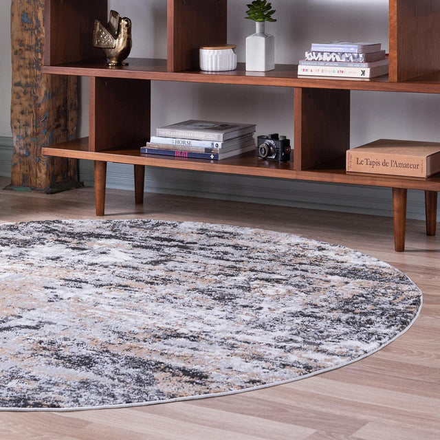 Beige 7' 1 x 7' 1 Leipzig Round Area Rug 75% Polypropylene & 25% Polyester Modern Contemporary Carpet for Kitchens, Bedroom, Living Room Home Decor for Sale at Rug Engine