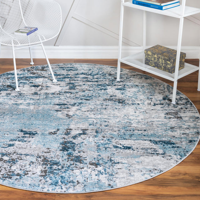 Blue 6' 1 x 6' 1 Leipzig Round Area Rug 75% Polypropylene & 25% Polyester Modern Contemporary Carpet for Kitchens, Bedroom, Living Room Home Decor for Sale at Rug Engine