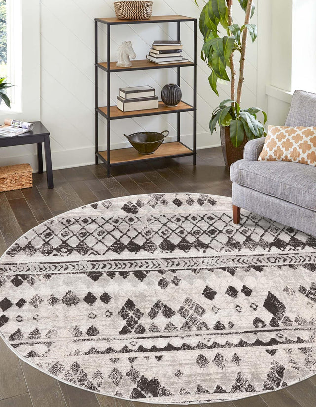 Gray 7' 1 x 7' 1 Leipzig Round Area Rug 75% Polypropylene & 25% Polyester Modern Contemporary Carpet for Kitchens, Bedroom, Living Room Home Decor for Sale at Rug Engine