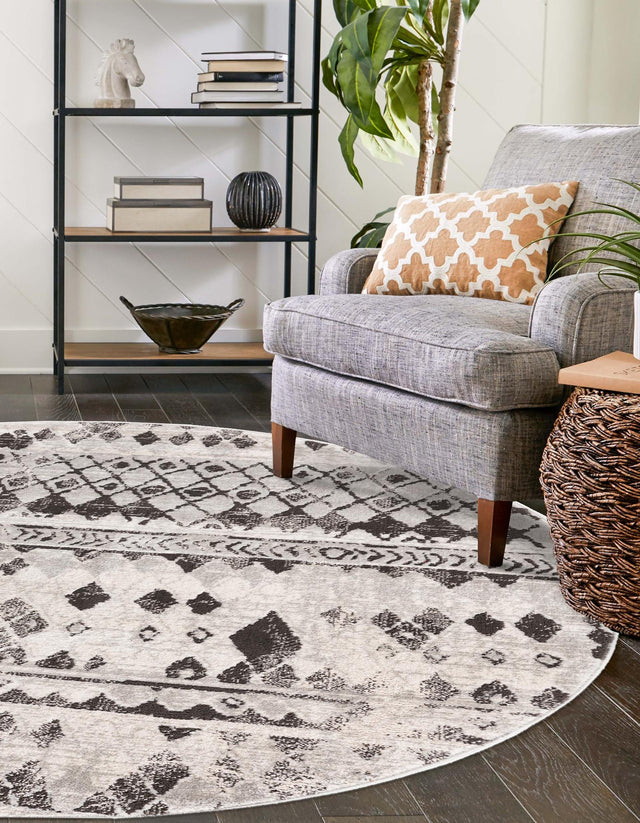 Gray 3' 3 x 3' 3 Leipzig Round Area Rug 75% Polypropylene & 25% Polyester Modern Contemporary Carpet for Kitchens, Bedroom, Living Room Home Decor for Sale at Rug Engine