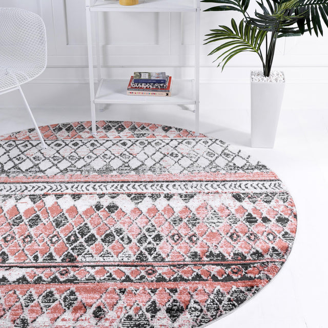 Salmon 7' 1 x 7' 1 Leipzig Round Area Rug 75% Polypropylene & 25% Polyester Modern Contemporary Carpet for Kitchens, Bedroom, Living Room Home Decor for Sale at Rug Engine