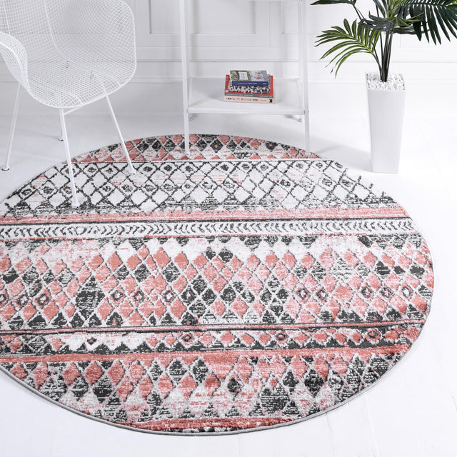Salmon 3' 3 x 3' 3 Leipzig Round Area Rug 75% Polypropylene & 25% Polyester Modern Contemporary Carpet for Kitchens, Bedroom, Living Room Home Decor for Sale at Rug Engine