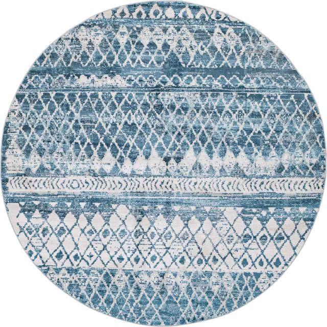Blue 7' 1 x 7' 1 Leipzig Round Area Rug 75% Polypropylene & 25% Polyester Modern Contemporary Carpet for Kitchens, Bedroom, Living Room Home Decor for Sale at Rug Engine