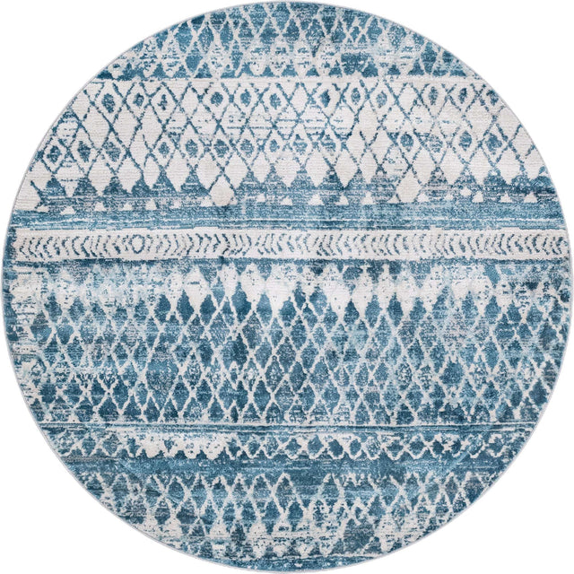 Blue 6' 1 x 6' 1 Leipzig Round Area Rug 75% Polypropylene & 25% Polyester Modern Contemporary Carpet for Kitchens, Bedroom, Living Room Home Decor for Sale at Rug Engine