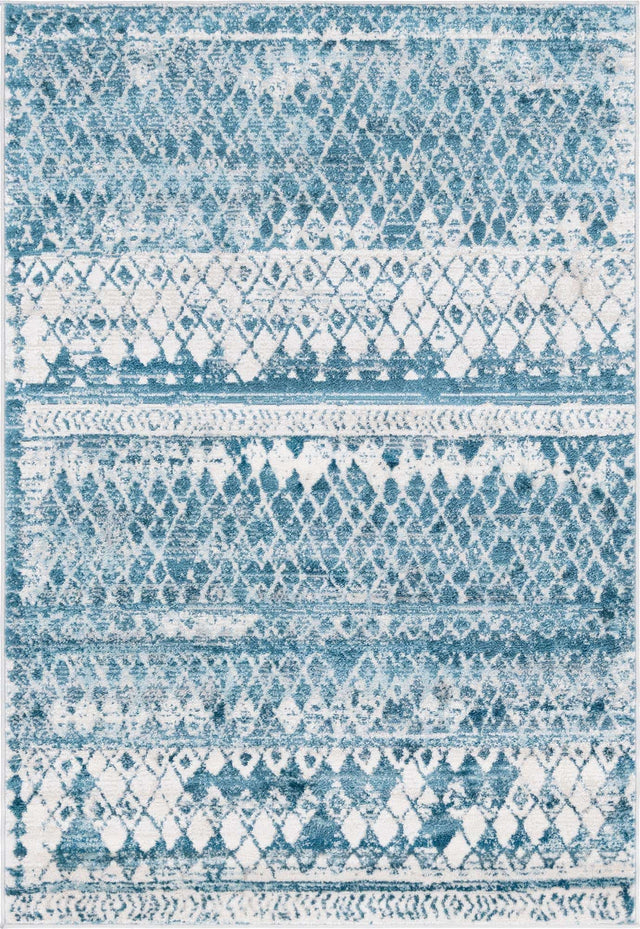 Blue 4' 1 x 6' 1 Leipzig Rectangle Area Rug 75% Polypropylene & 25% Polyester Modern Contemporary Carpet for Kitchens, Bedroom, Living Room Home Decor for Sale at Rug Engine