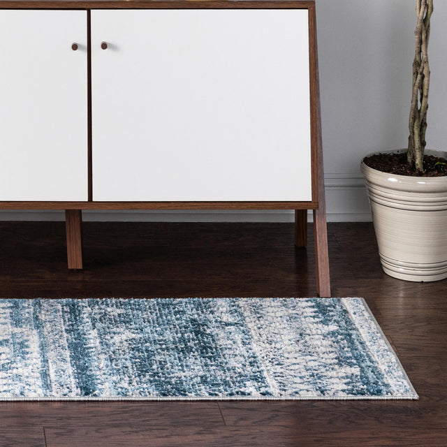 Blue 2' 2 x 6' 1 Leipzig Runner Area Rug 75% Polypropylene & 25% Polyester Modern Contemporary Carpet for Kitchens, Bedroom, Living Room Home Decor for Sale at Rug Engine